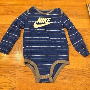 Nike Baby Boys Long Sleeve Bodysuit Blue Stripe Just Do It‎ Logo Size 24M